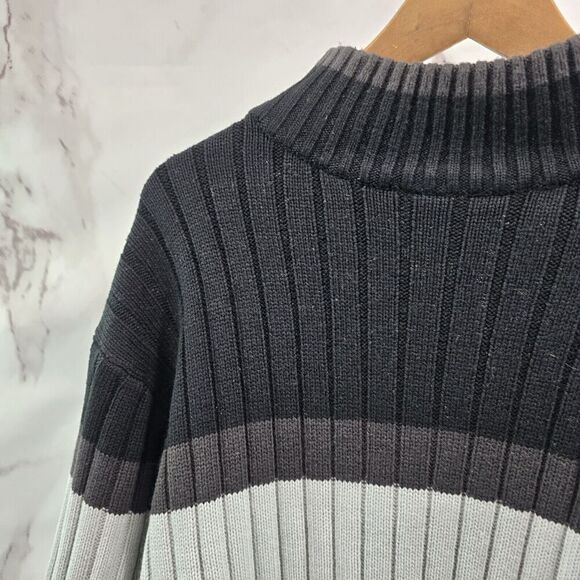 Vintage Southpole Sweater Mens Medium Y2K Black White Striped Mock Neck - Picture 2 of 9